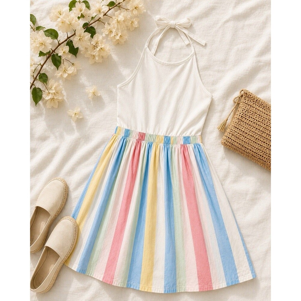 Venus Medium Pastel Stripe Halter Mini Dress with Pockets
